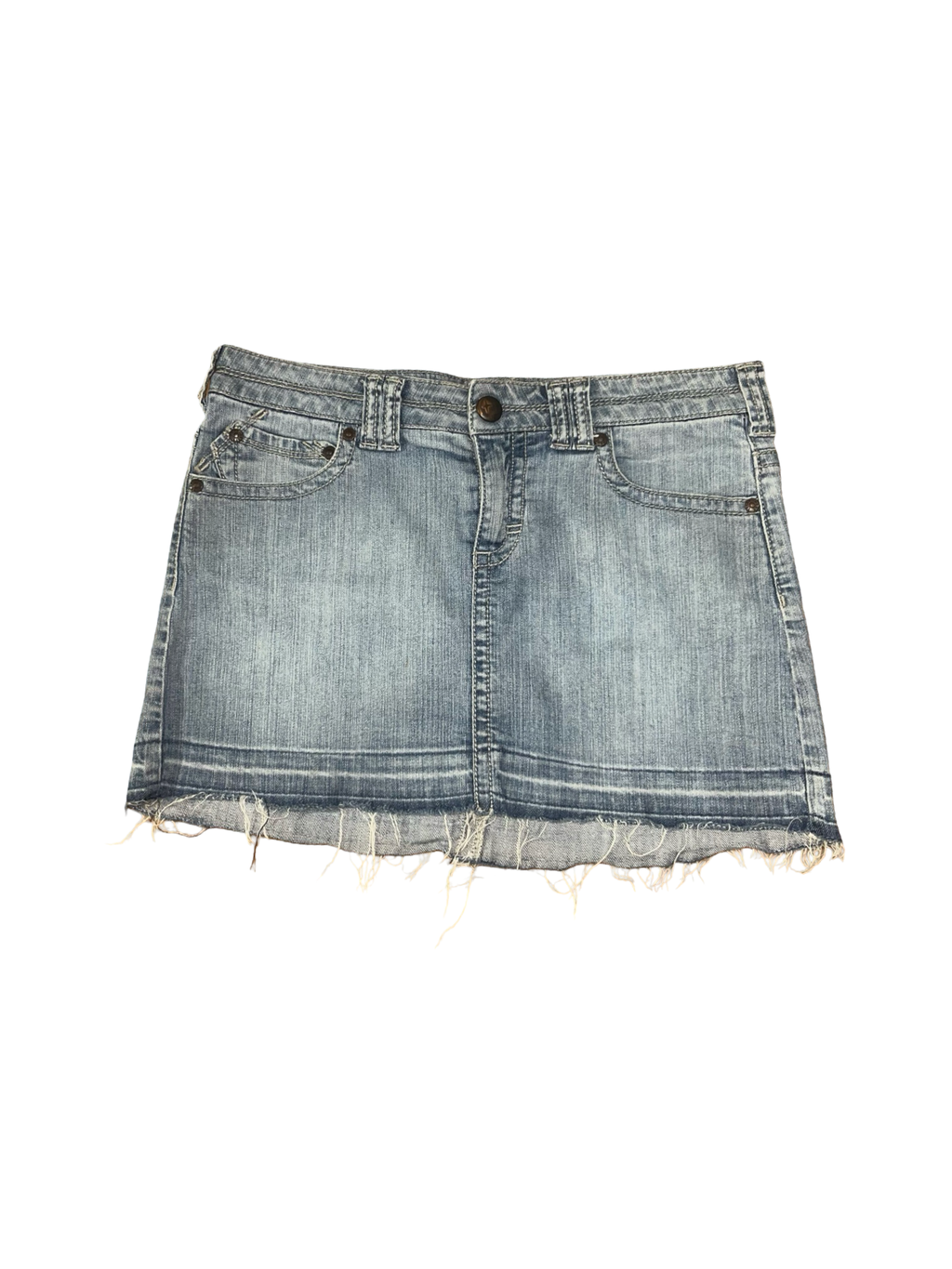Y2K The Mini Low Rise Denim Mini Skirt Raw Hem Light Wash 2000s uk12