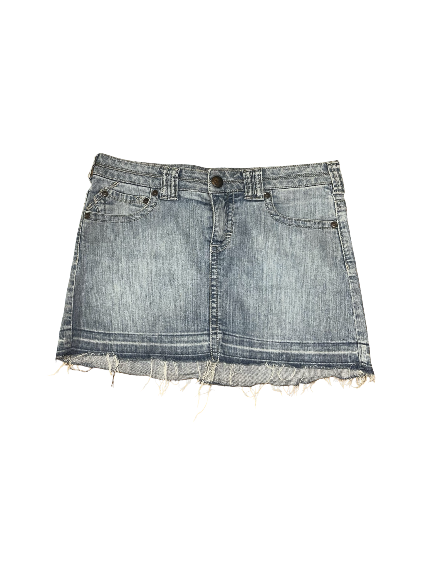 Y2K The Mini Low Rise Denim Mini Skirt Raw Hem Light Wash 2000s uk12
