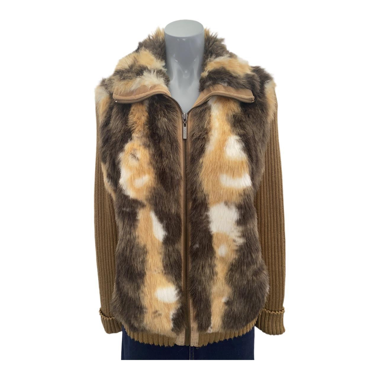 Brown mix Jmlong y2k faux fur zip-up sweater ukXL