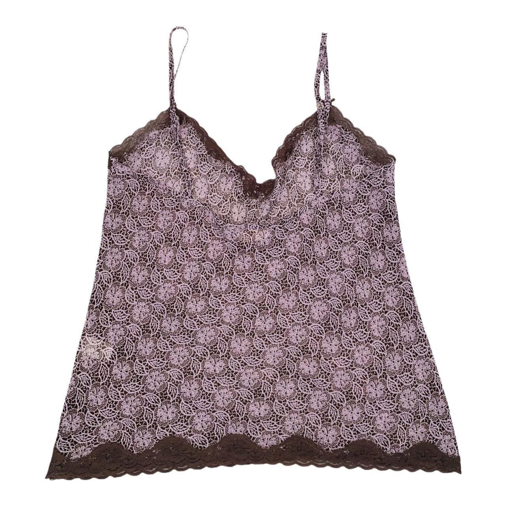 Accessorize brown and purple lace cami top y2k uk 14