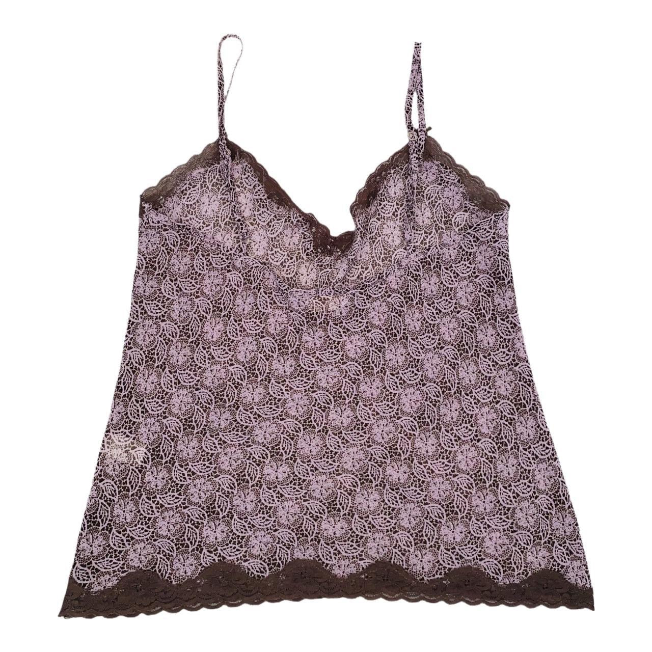 Accessorize brown and purple lace cami top y2k uk 14