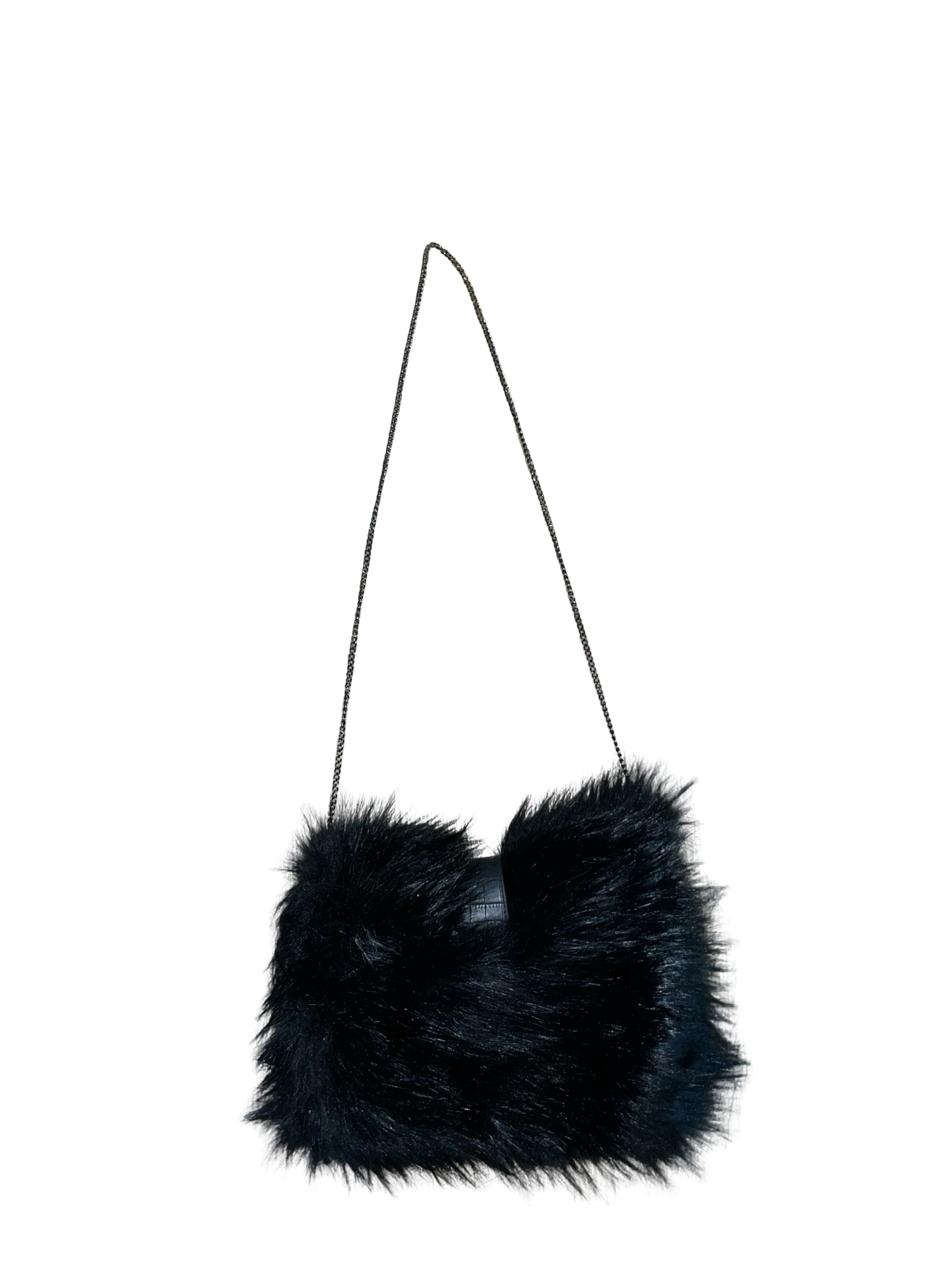 New Look Black Faux Fur Shoulder Bag Y2K