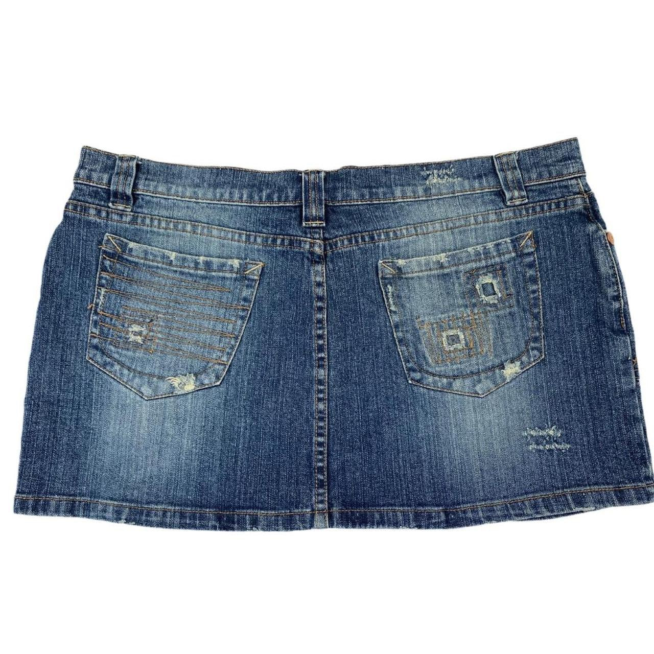 Blue y2k new look denim mini skirt with distressed patches uk14