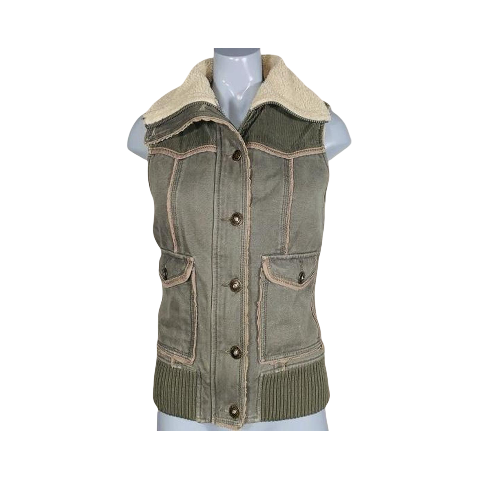 Green khaki and beige lined y2k Warehouse gilet uk10