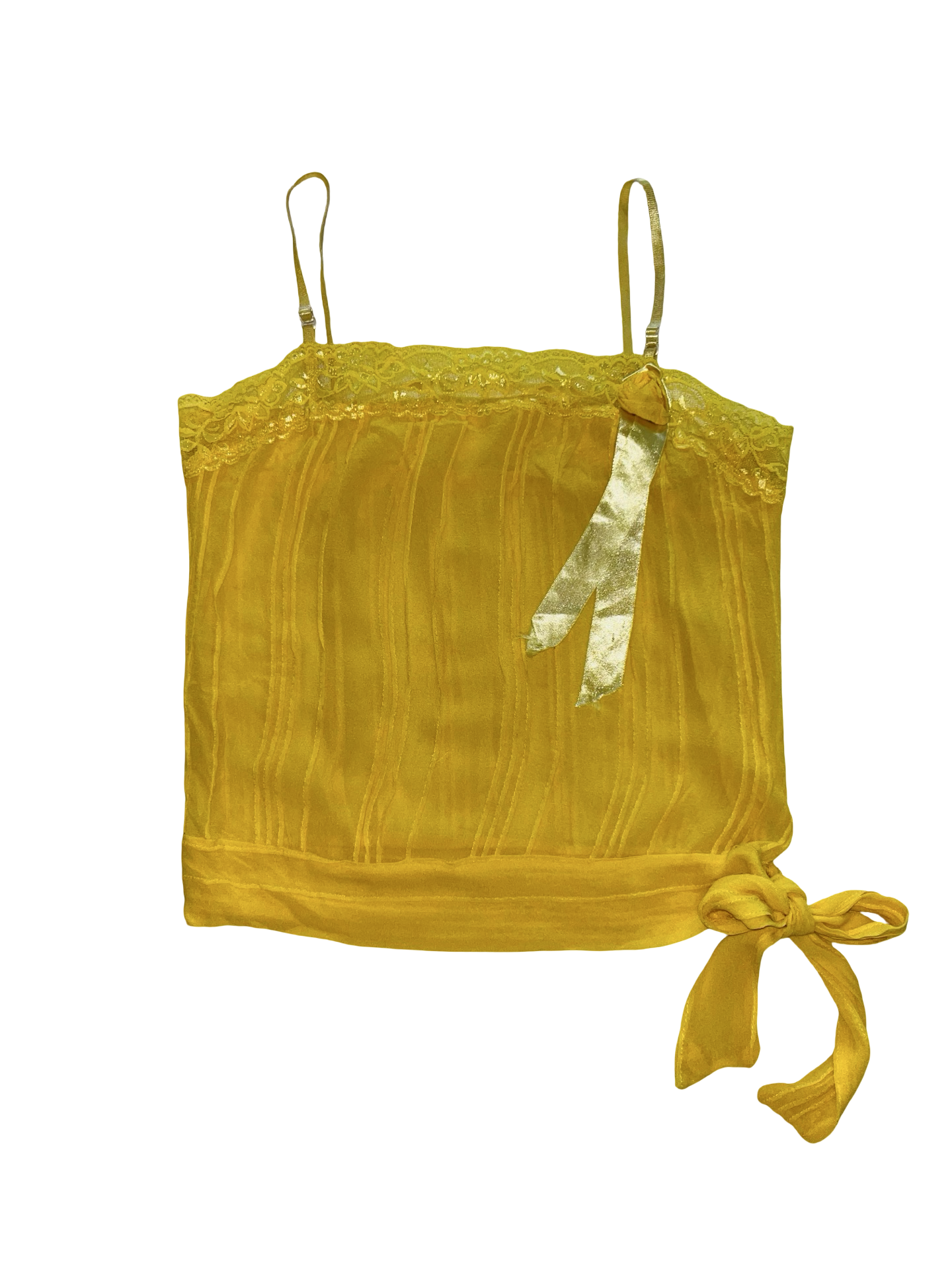 Y2K ukS Yellow Sheer Lace Side Tie Cami Top Coquette Fairy
