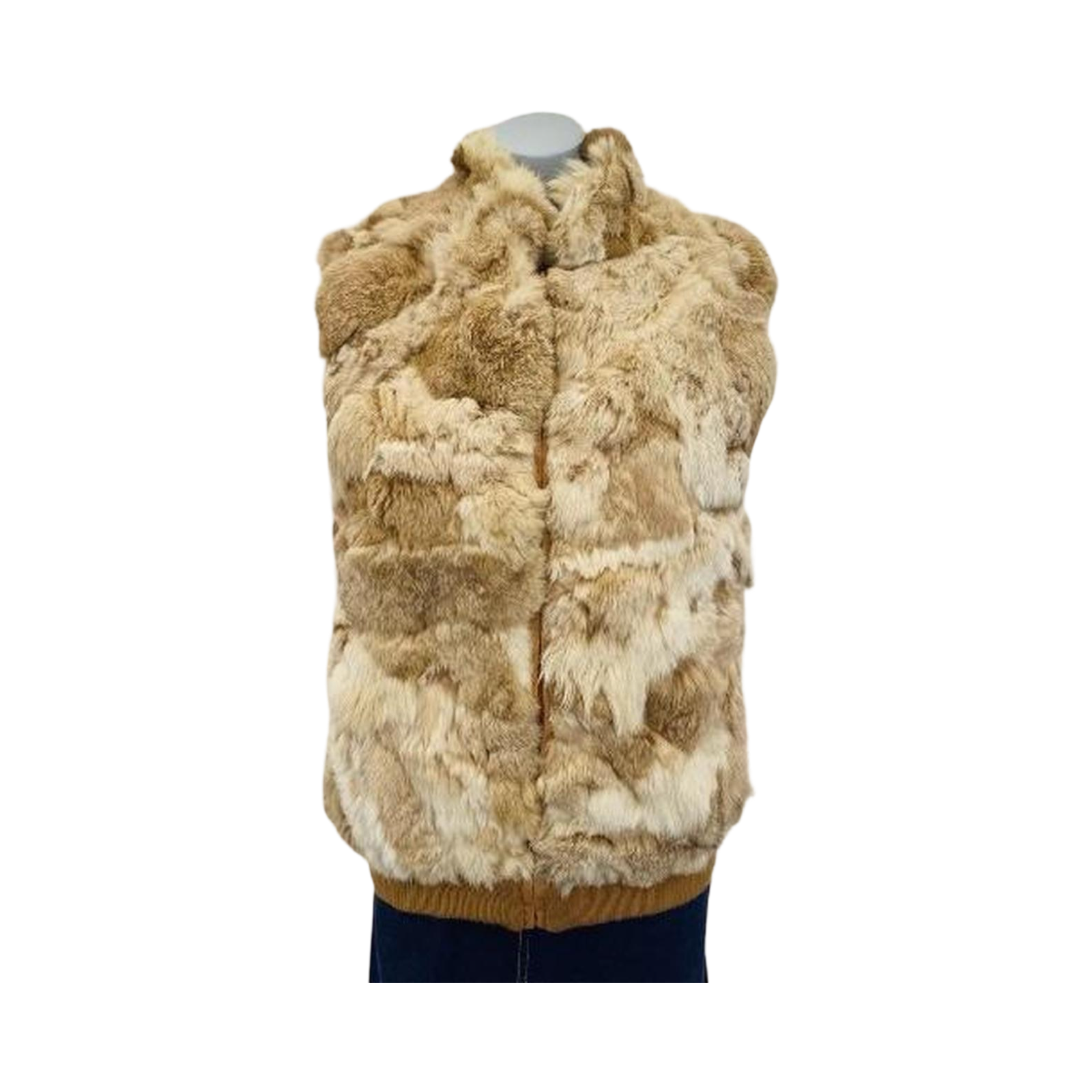 Vintage coney tan y2k style reversible fur vest gilet ukM