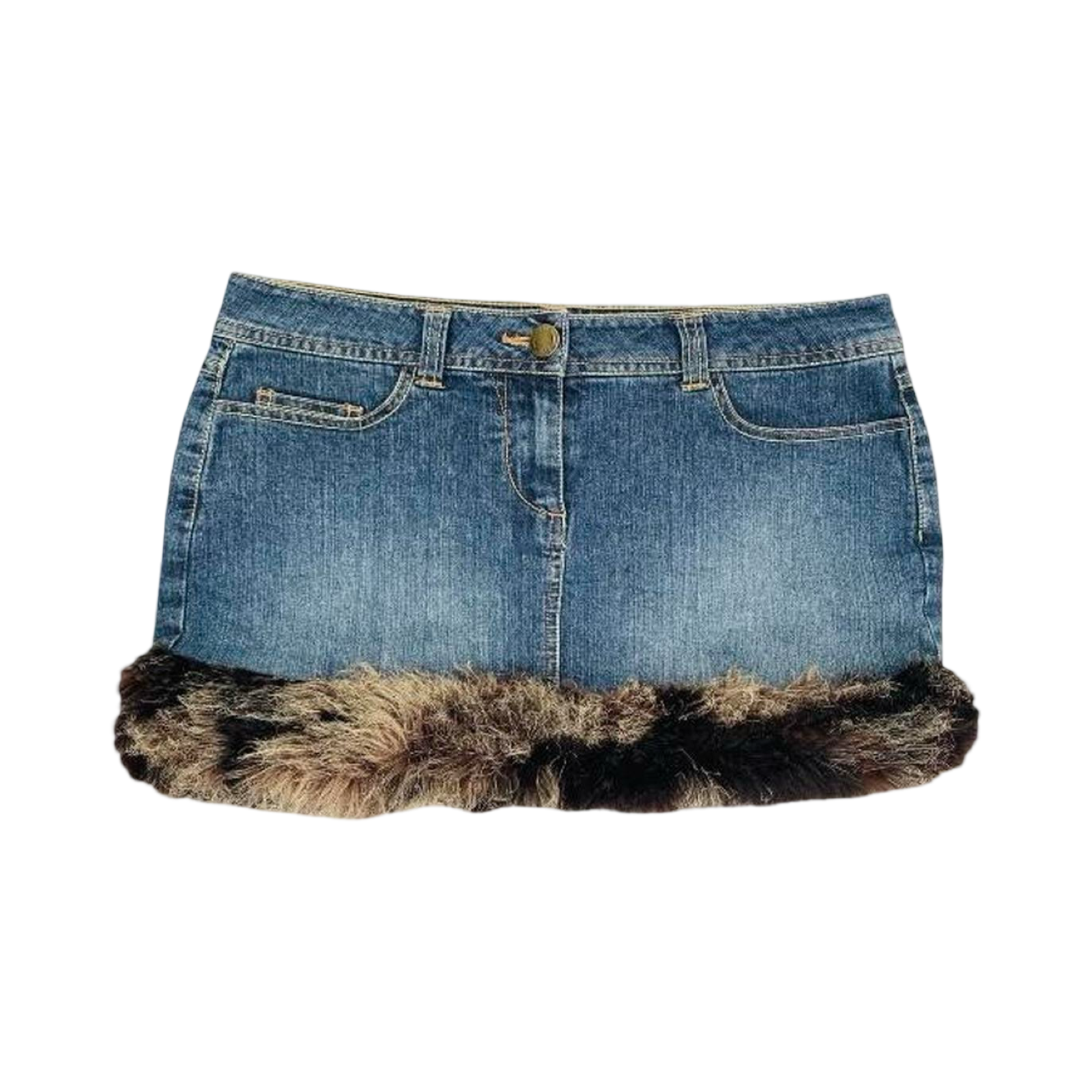 Lime Mini 2000’s denim skirt with y2k faux fur trim re work uk10