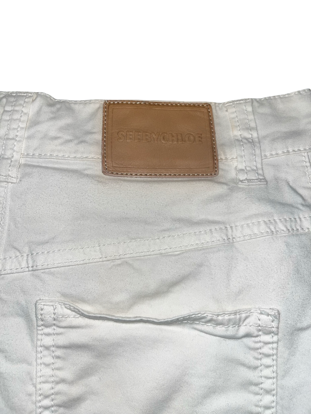See by Chloé White Asymmetric Ruffle Denim Skirt | Designer Y2K Boho Mini Skirt XS