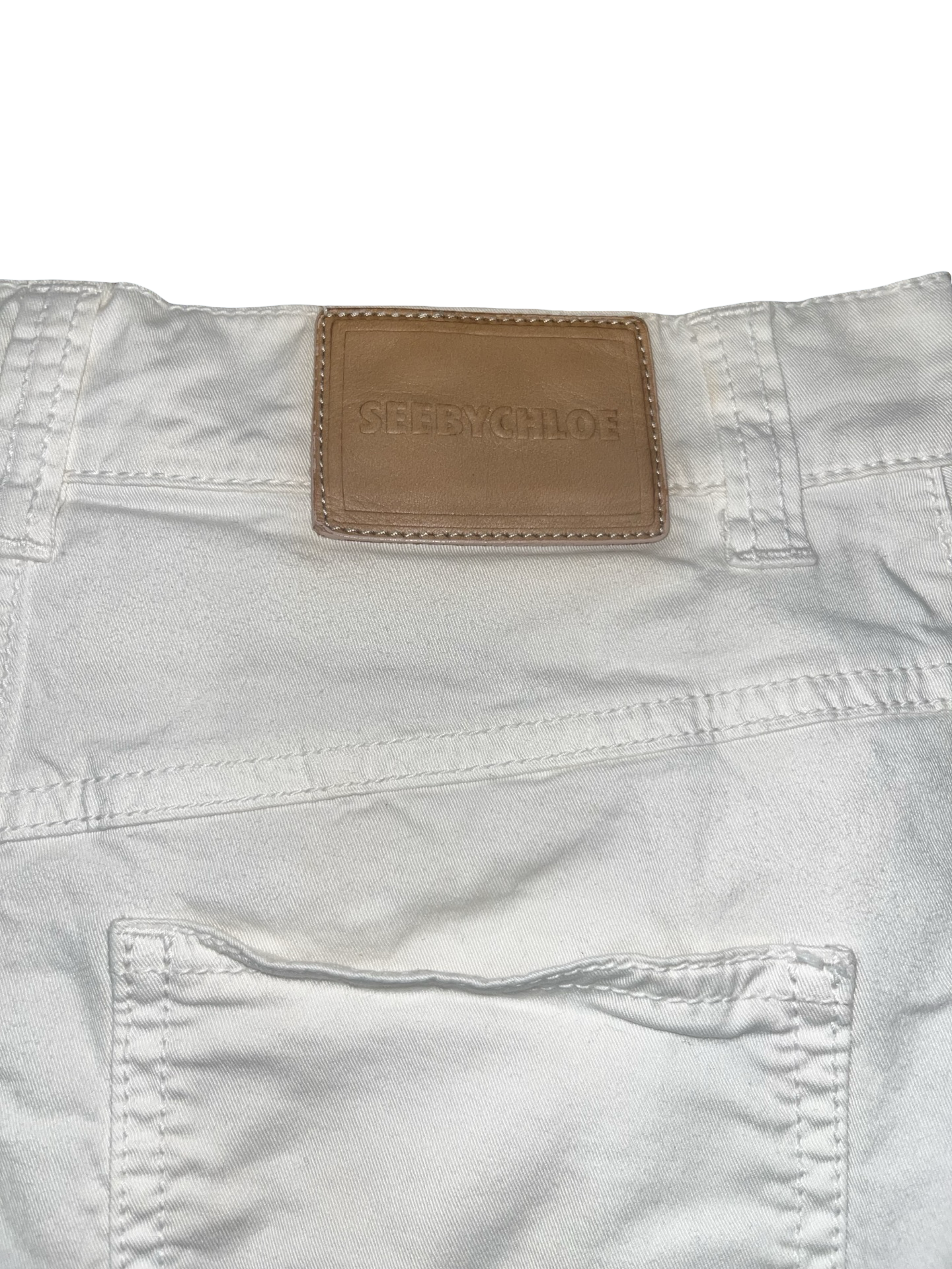 See by Chloé White Asymmetric Ruffle Denim Skirt | Designer Y2K Boho Mini Skirt XS