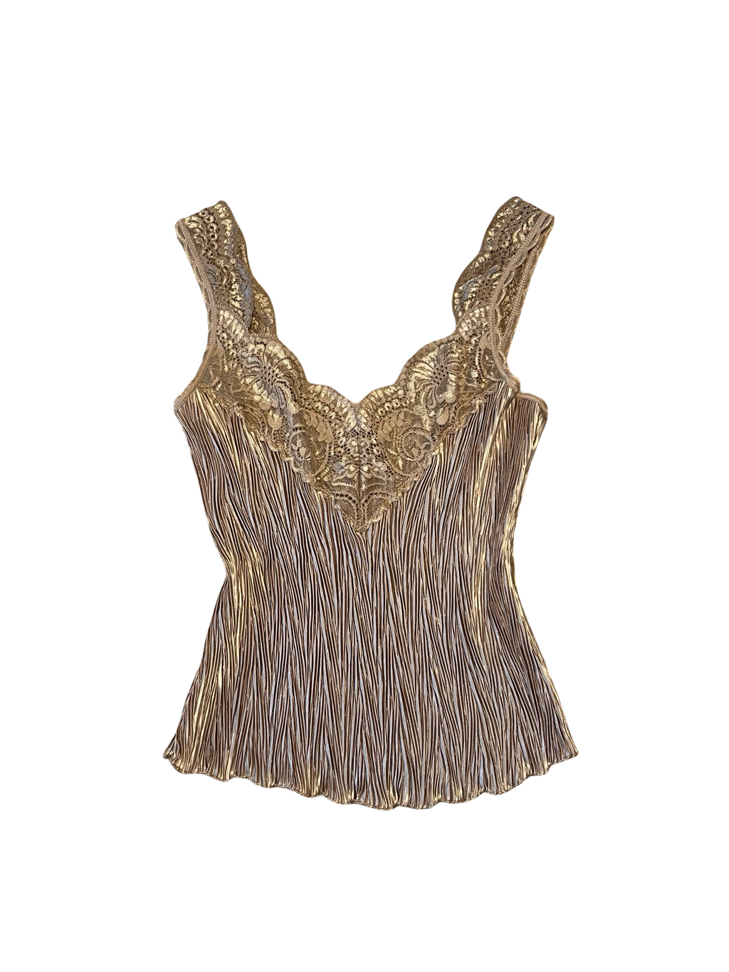 Y2K Gold Metallic Crinkle Lace Cami Top UK 10