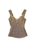 Y2K Gold Metallic Crinkle Lace Cami Top UK 10