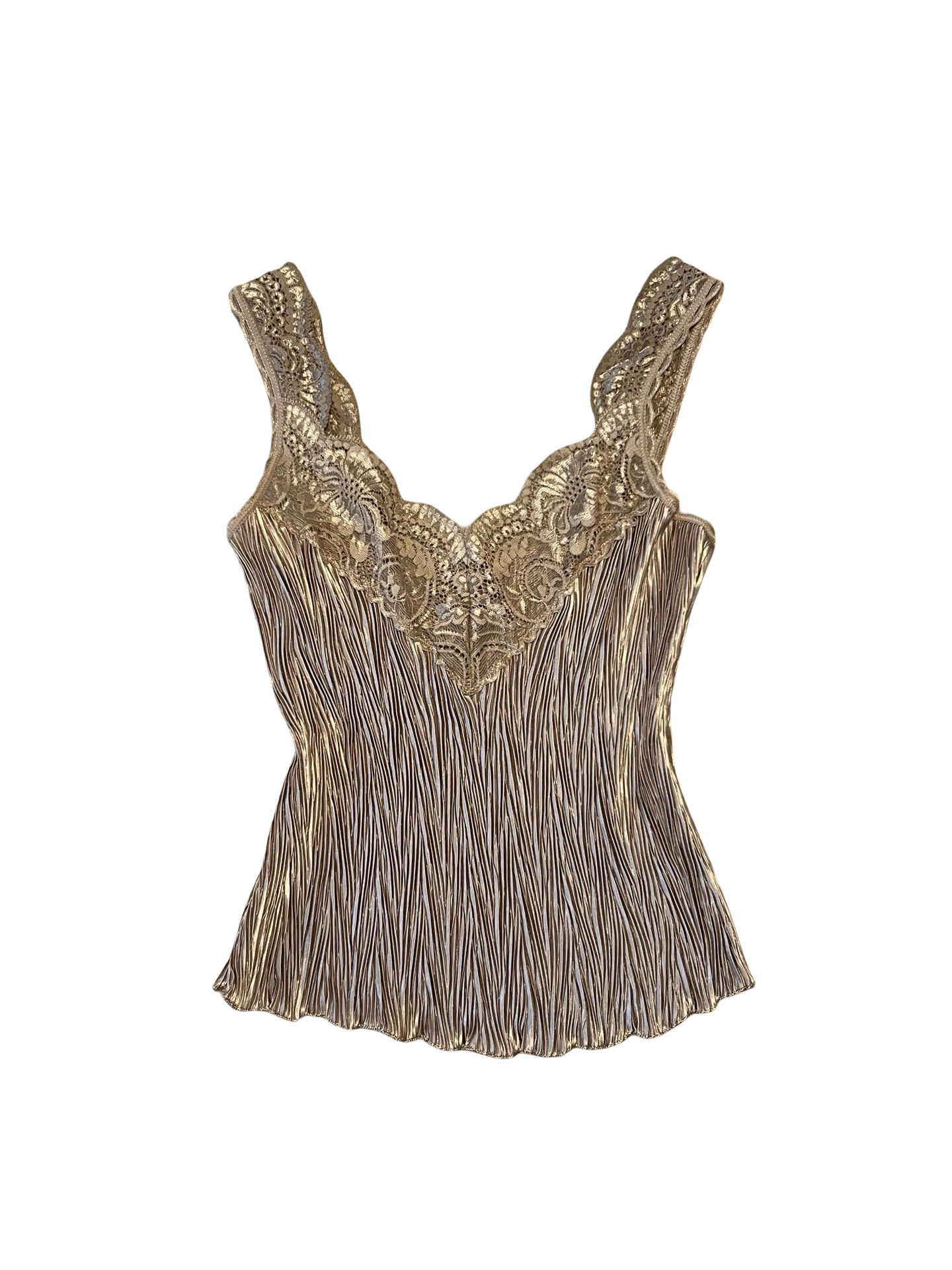 Y2K Gold Metallic Crinkle Lace Cami Top UK 10