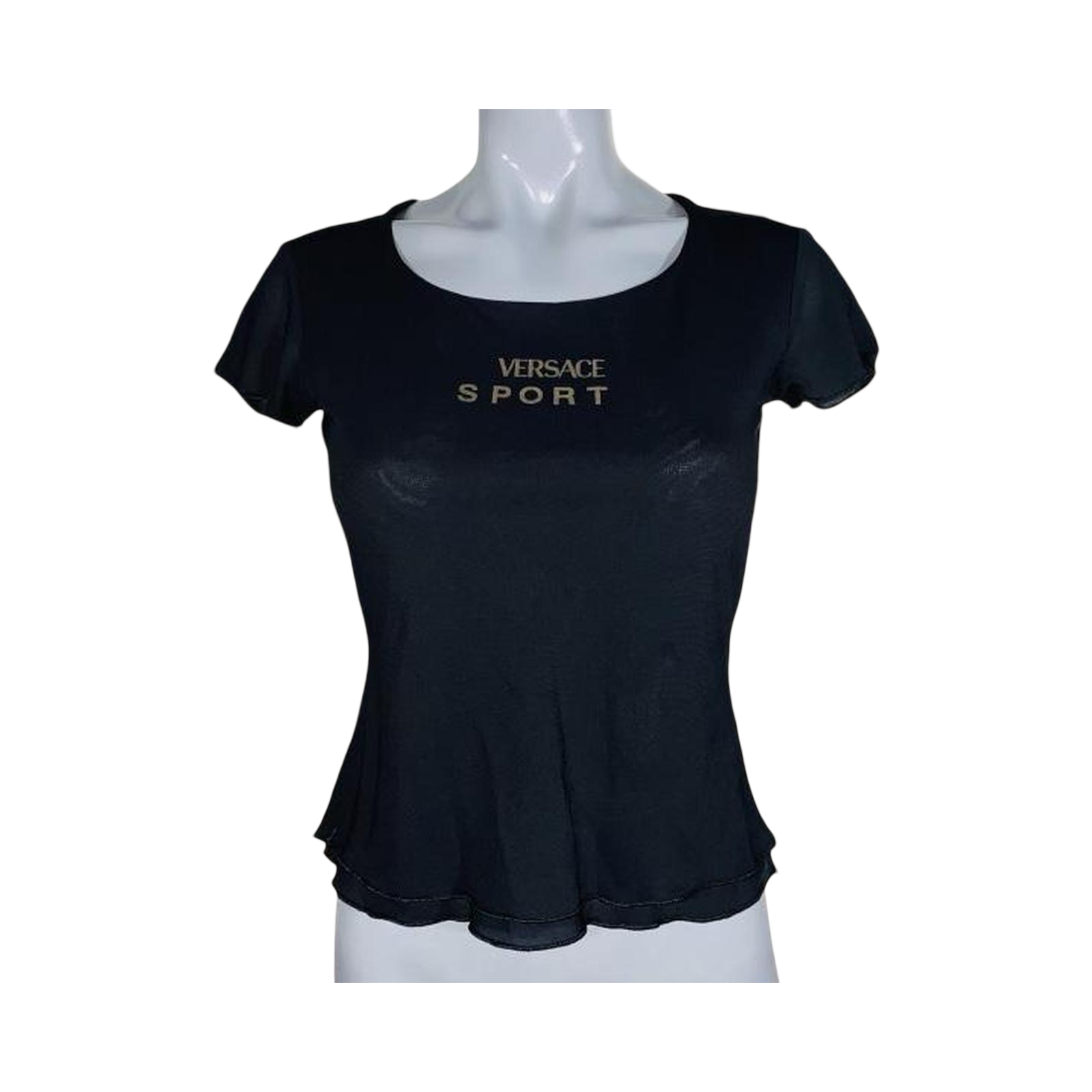 Versace Sport black ruffle short sleeve top double lined uk XS