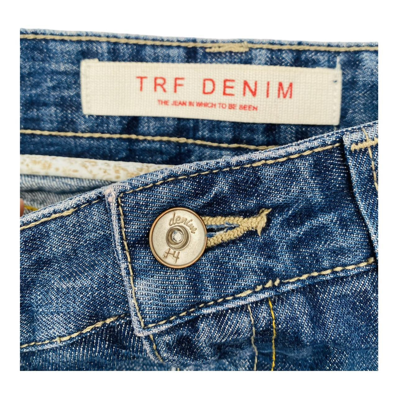 Denim 2000’s y2k mini skirt with faux fur trim ukS