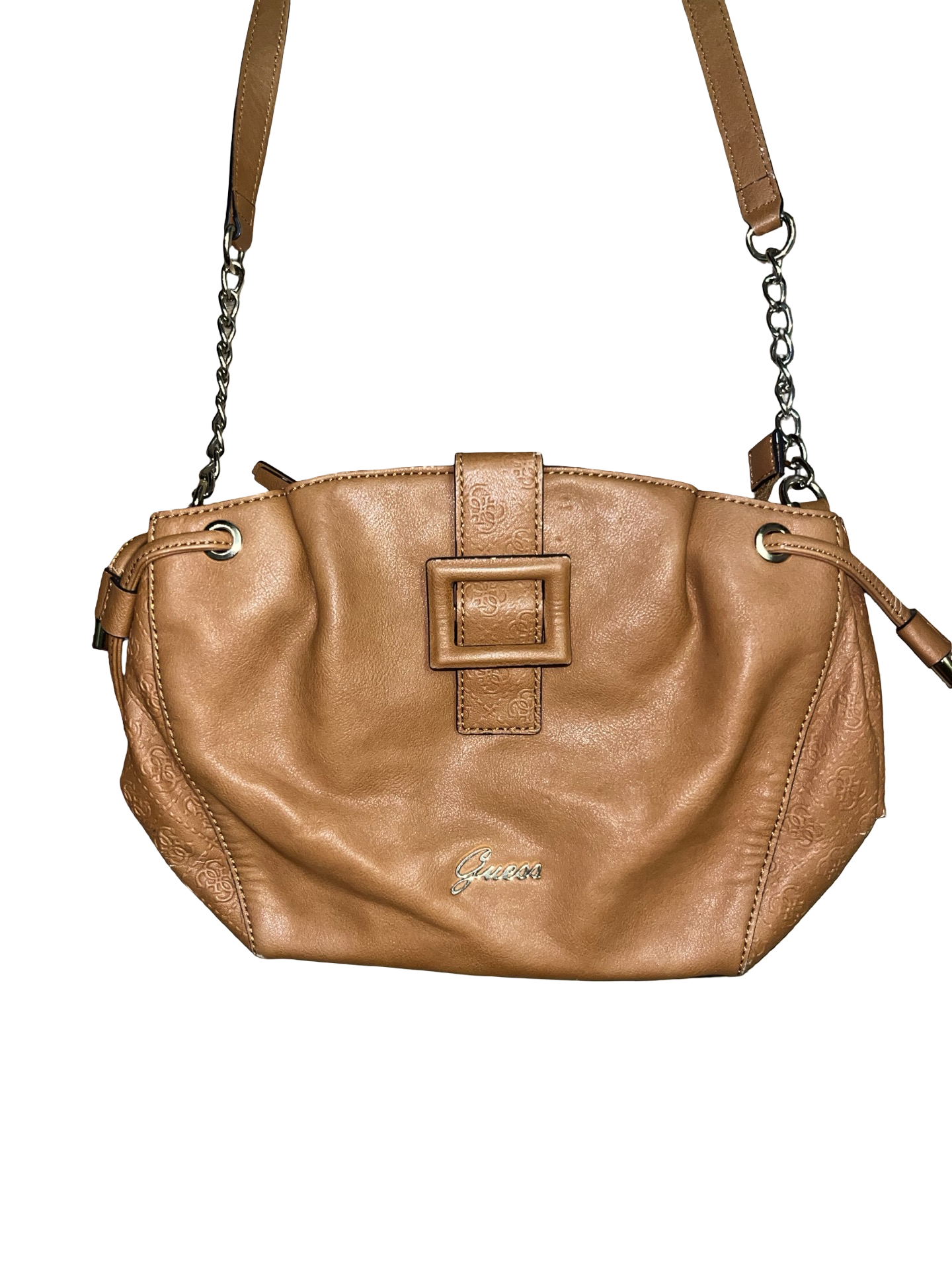 Y2K GUESS Tan Buckle 2000s Chain Strap Handbag