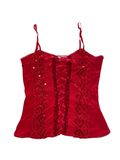 Y2K Progress Red Lace-Up Corset Cami Top uk8