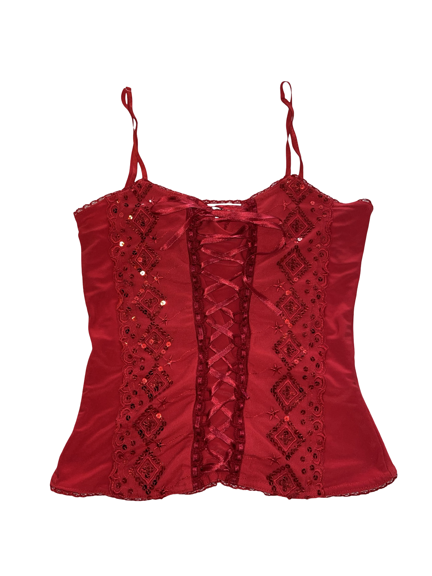 Y2K Progress Red Lace-Up Corset Cami Top uk8