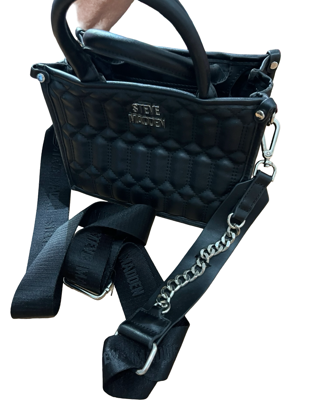 Steve Madden Black Quilted Mini Tote Crossbody Bag