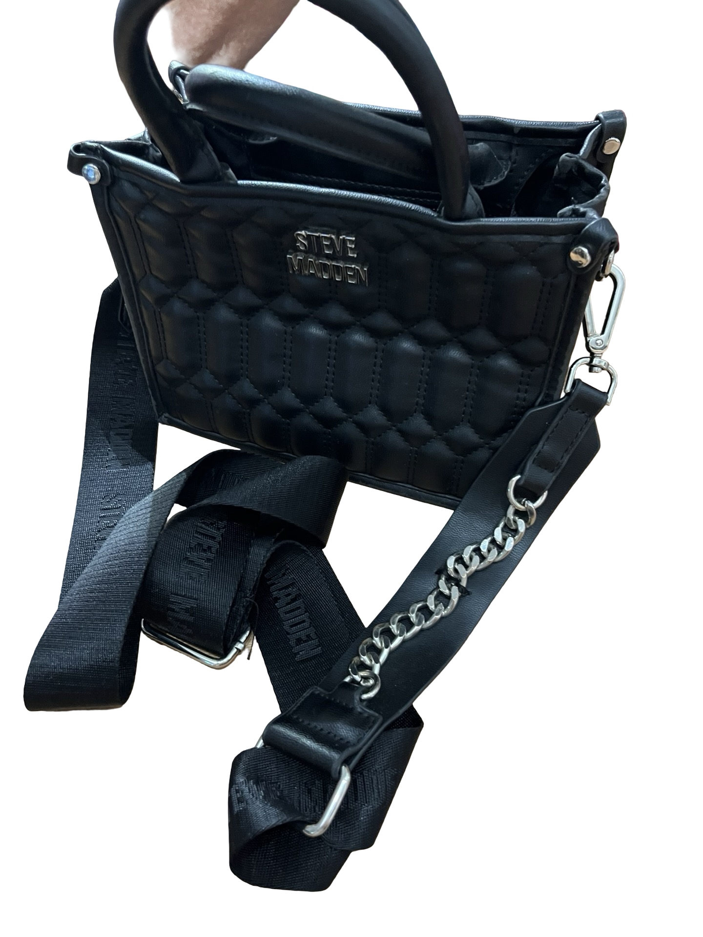 Steve Madden Black Quilted Mini Tote Crossbody Bag