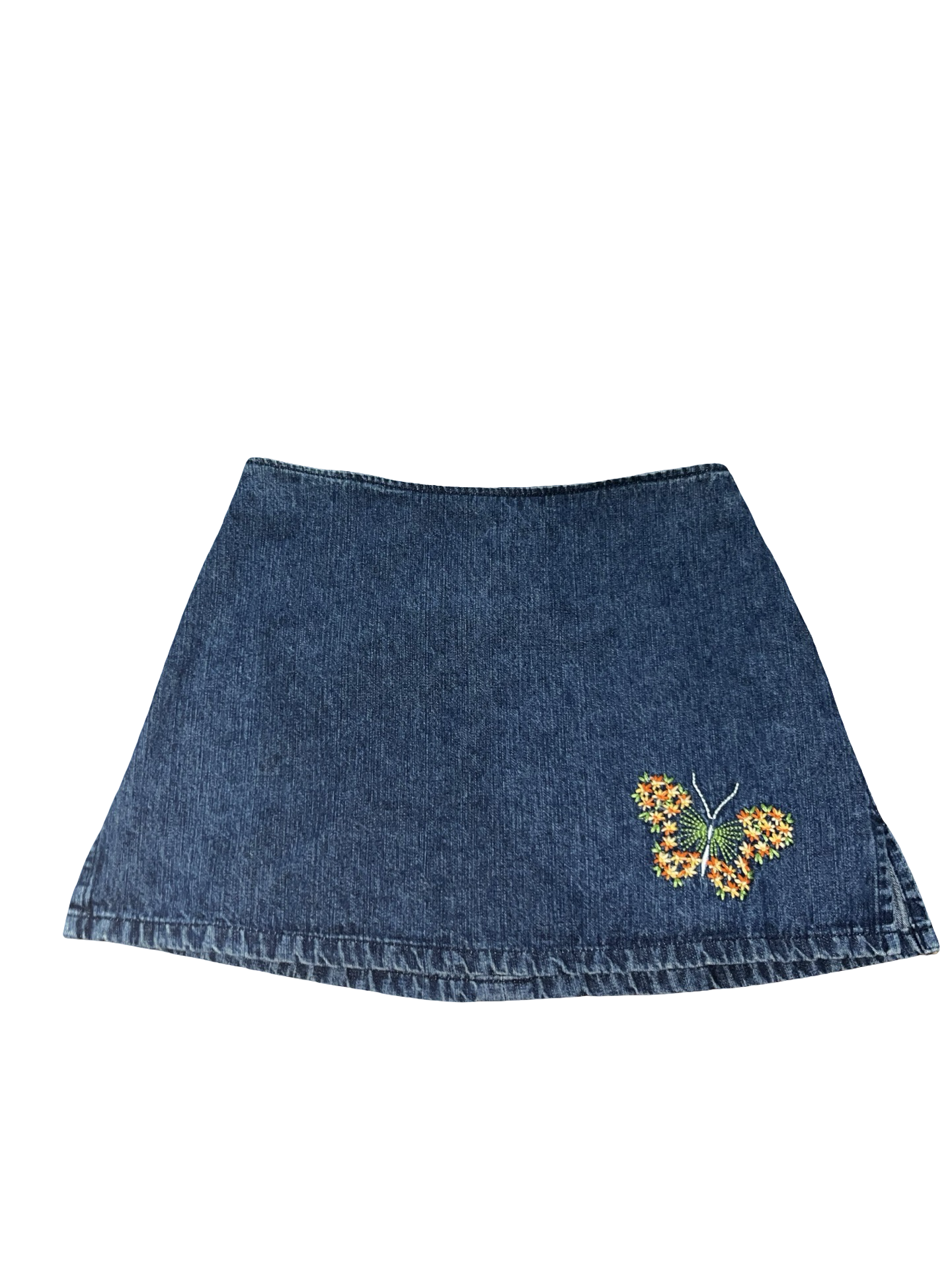 Y2K Denim Butterfly Embroidered Mini Skirt Paris blues experience ukXS