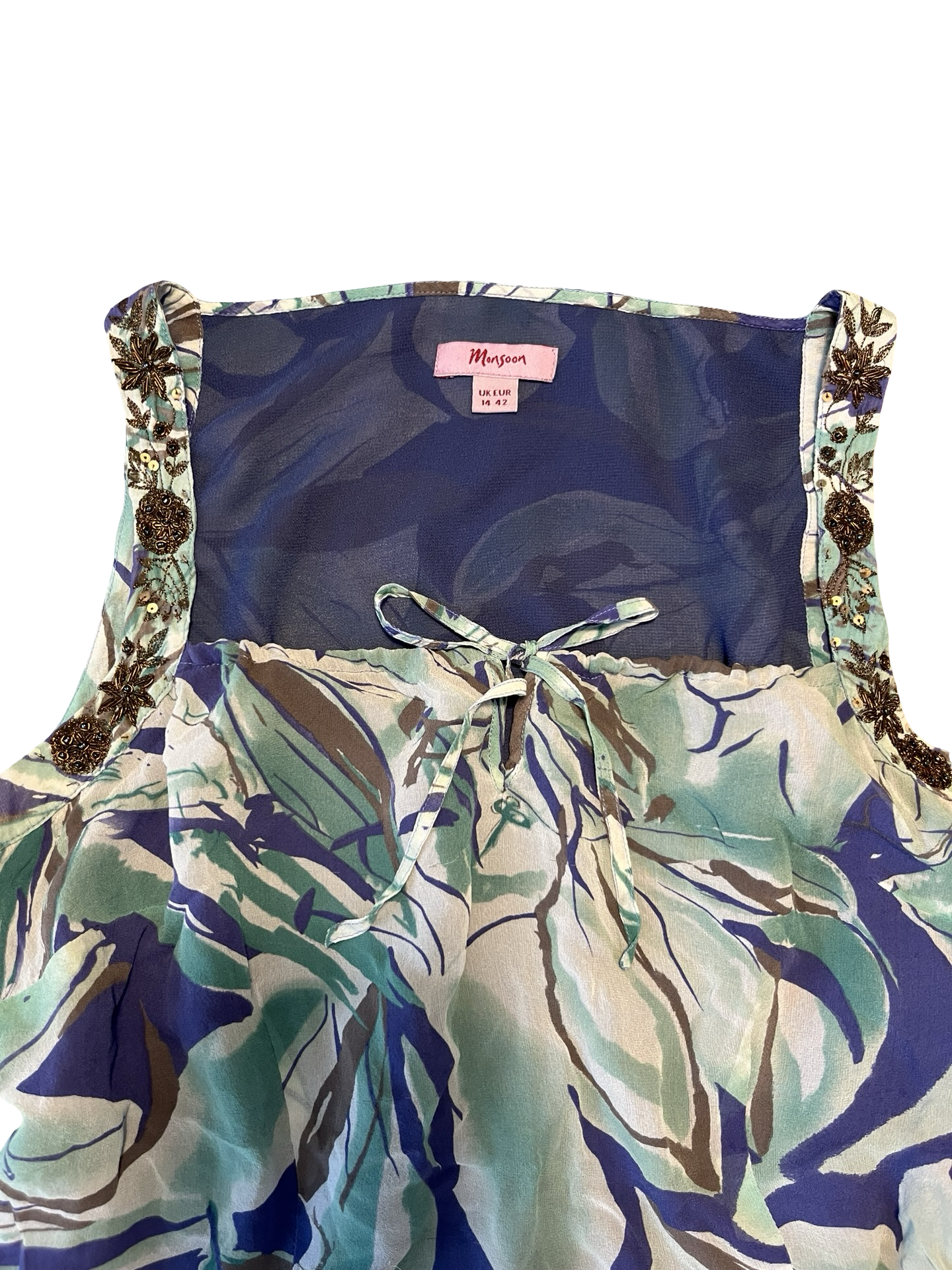 Monsoon Embellished Tropical Leaf Print Blouse Top UK 14 | Boho