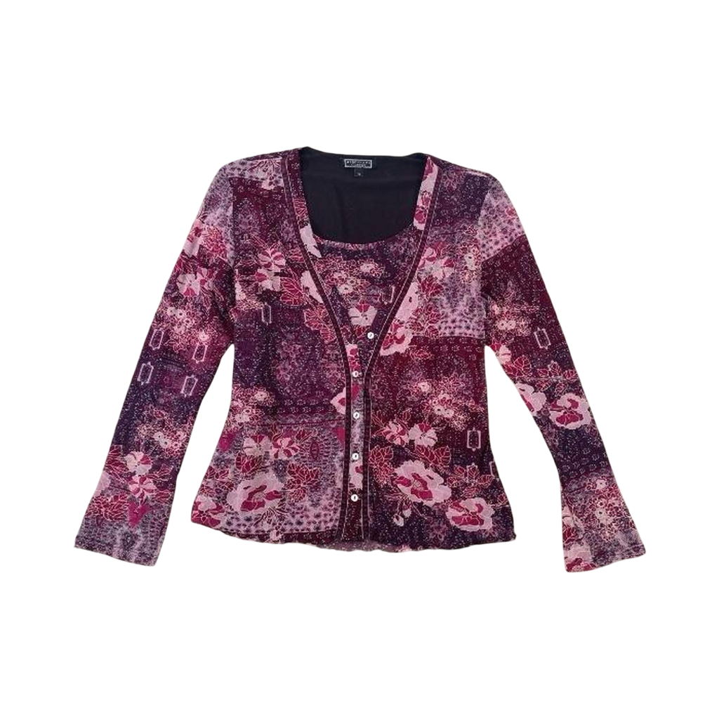 Cute purple floral mix double lined y2k top Debenhams uk16