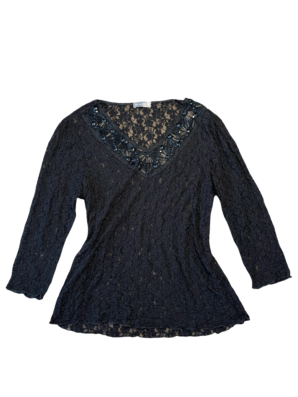 Per Una Black Lace Embellished Beaded Top Size 16
