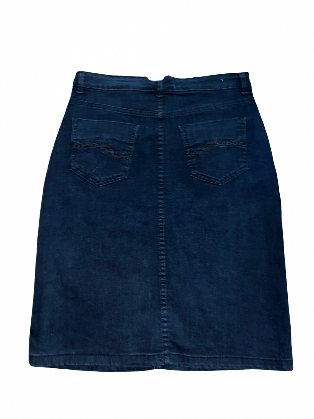 Vintage Y2K Dark Wash Denim Pencil Skirt Midi Uk12