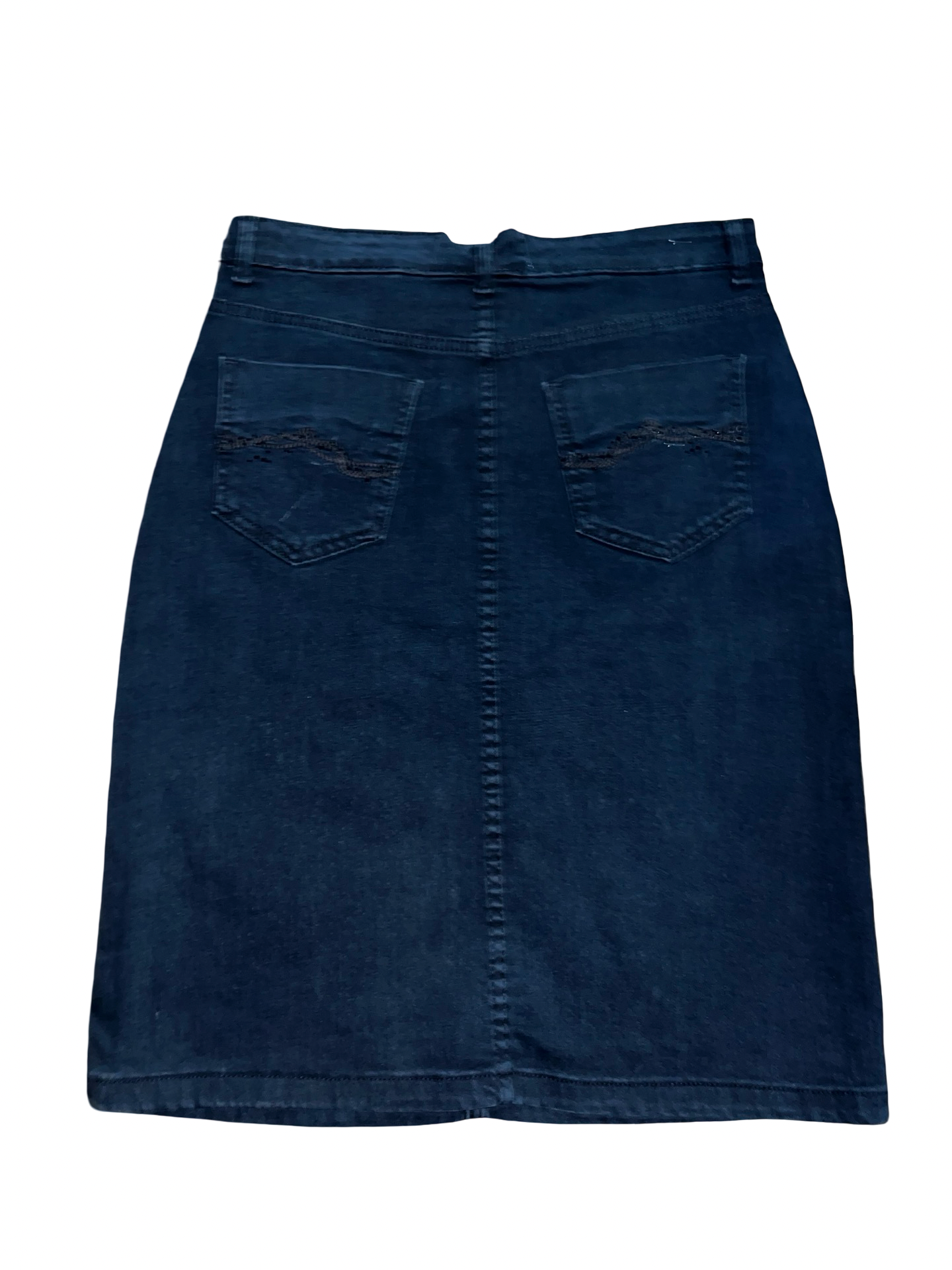Vintage Y2K Dark Wash Denim Pencil Skirt Midi Uk12
