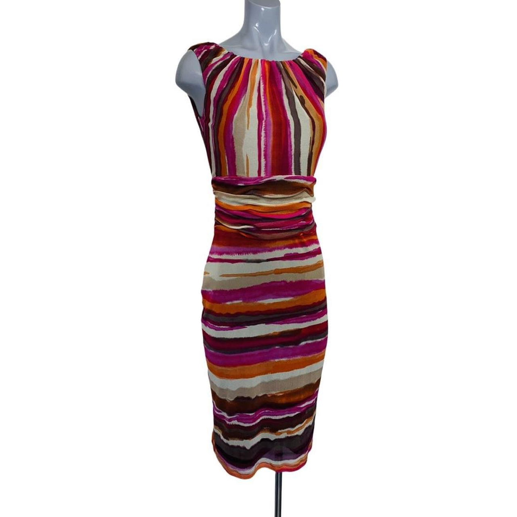 Red mix striped midi dress with a fitted silhouette ukS
