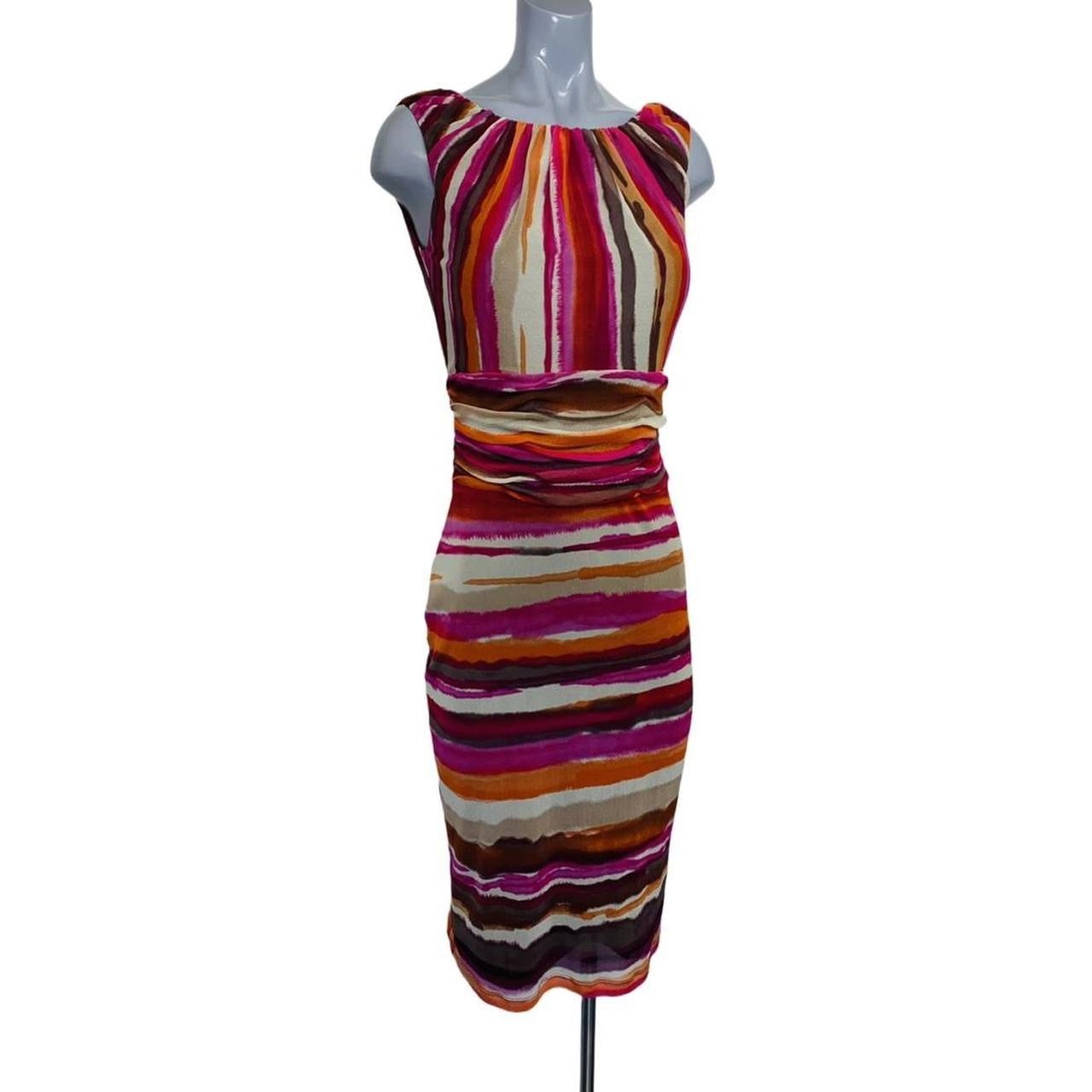 Red mix striped midi dress with a fitted silhouette ukS