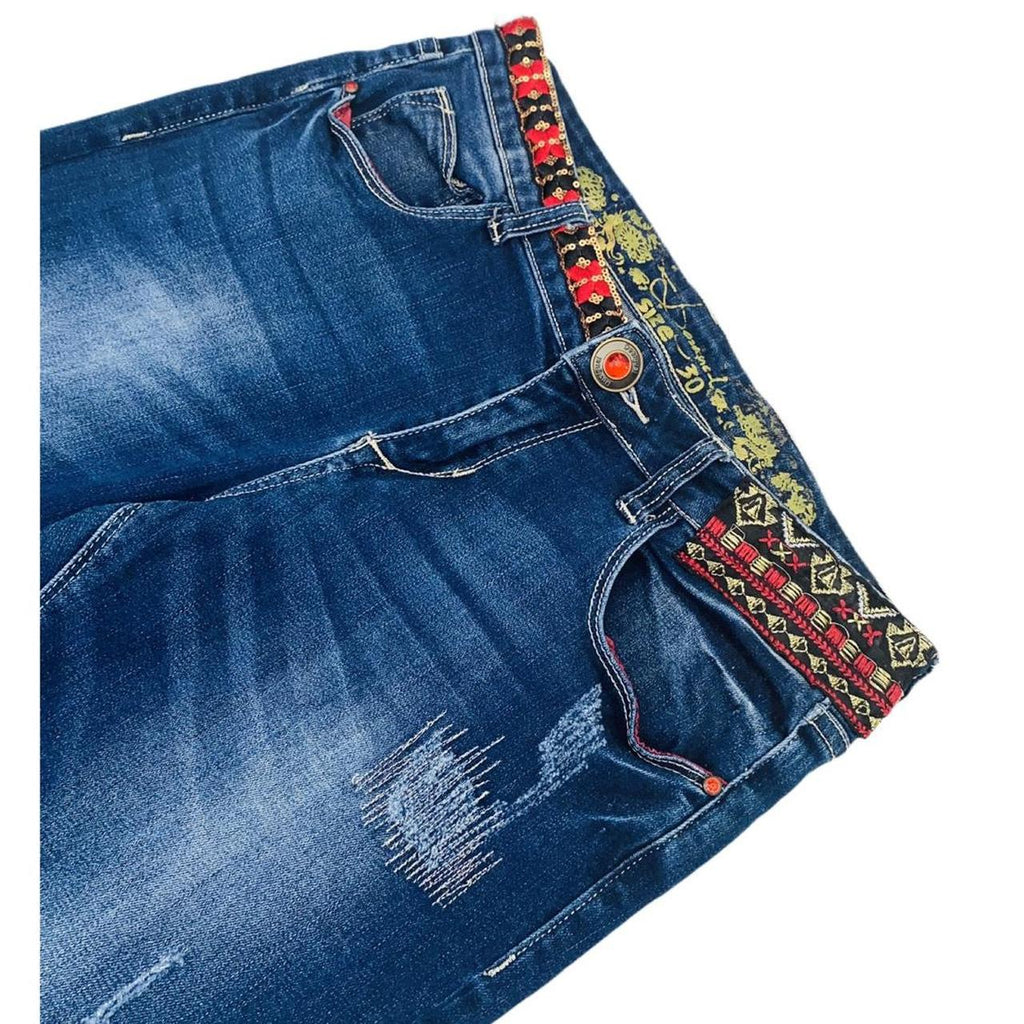Desigual blue distressed denim jeans boho ukS