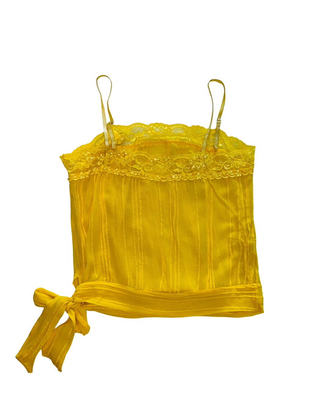 Y2K ukS Yellow Sheer Lace Side Tie Cami Top Coquette Fairy