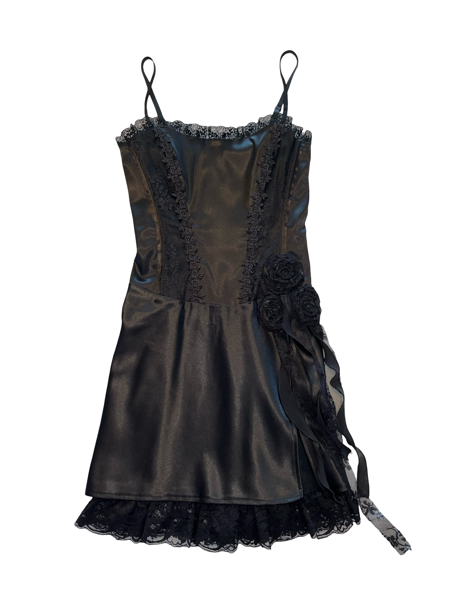 LOOK Black Satin Corset Style Mini Dress Goth Fairy uk8