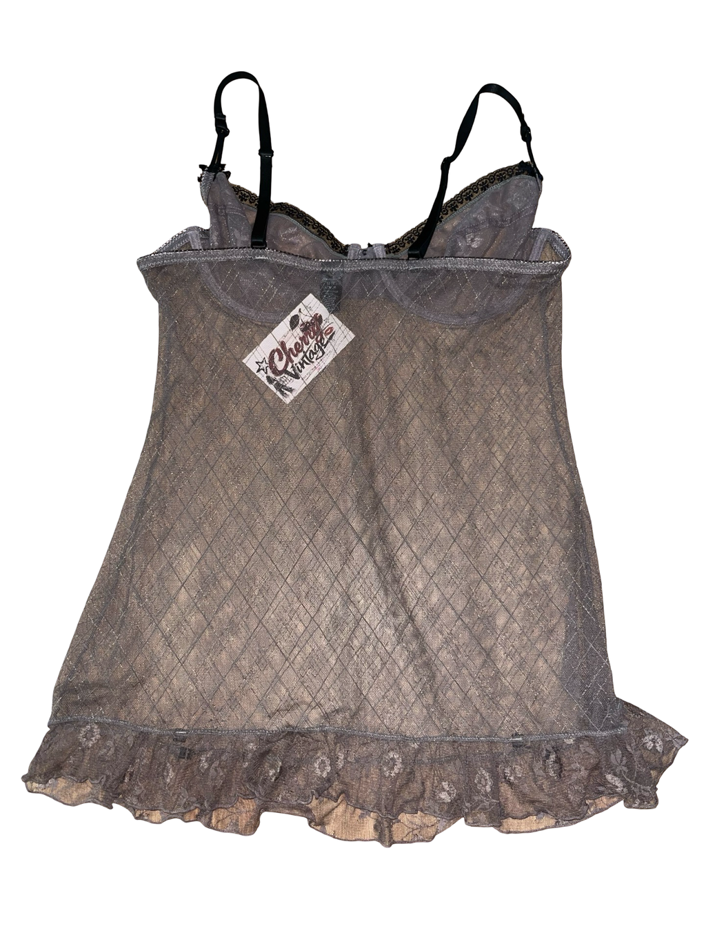 Y2K Sheer Mesh Underwired Lace Cami Top UK 36C