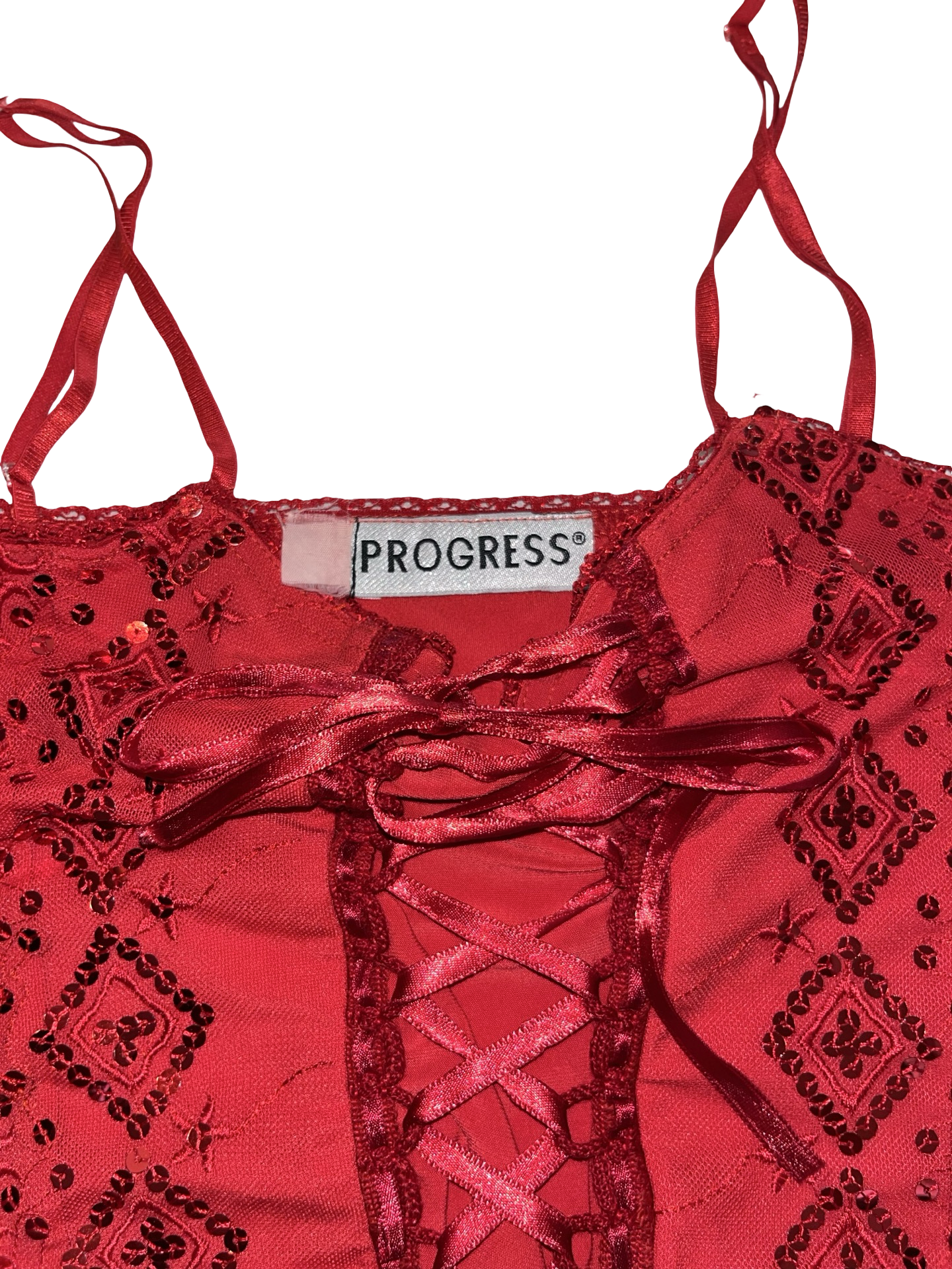 Y2K Progress Red Lace-Up Corset Cami Top uk8