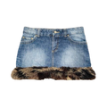Denim 2000’s y2k mini skirt with faux fur trim ukS