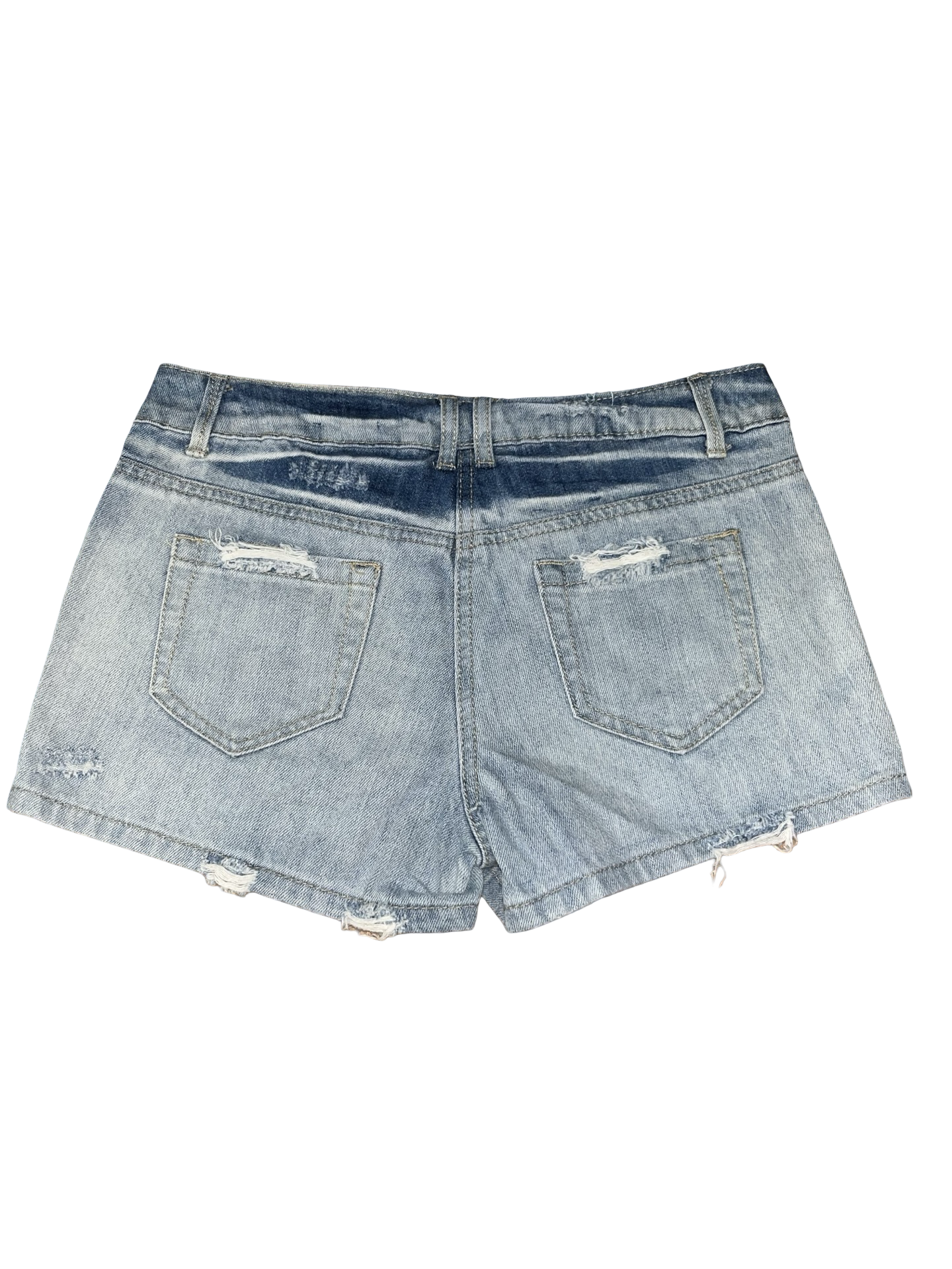 Y2K YES YES Rhinestone Distressed Low Rise Denim Shorts UK 8