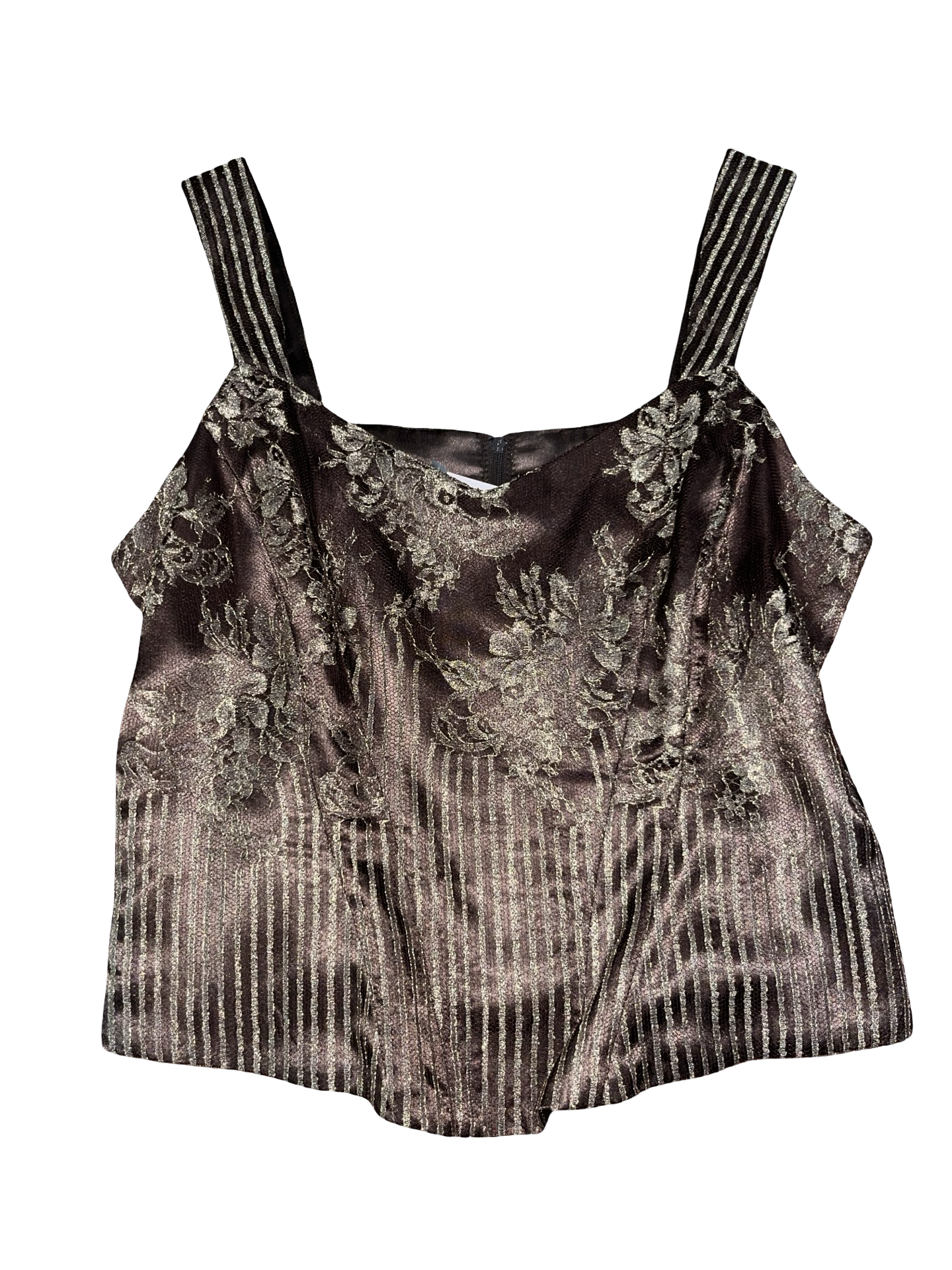 Kaliko Bronze Metallic Floral Jacquard Corset Cami Top UK 12