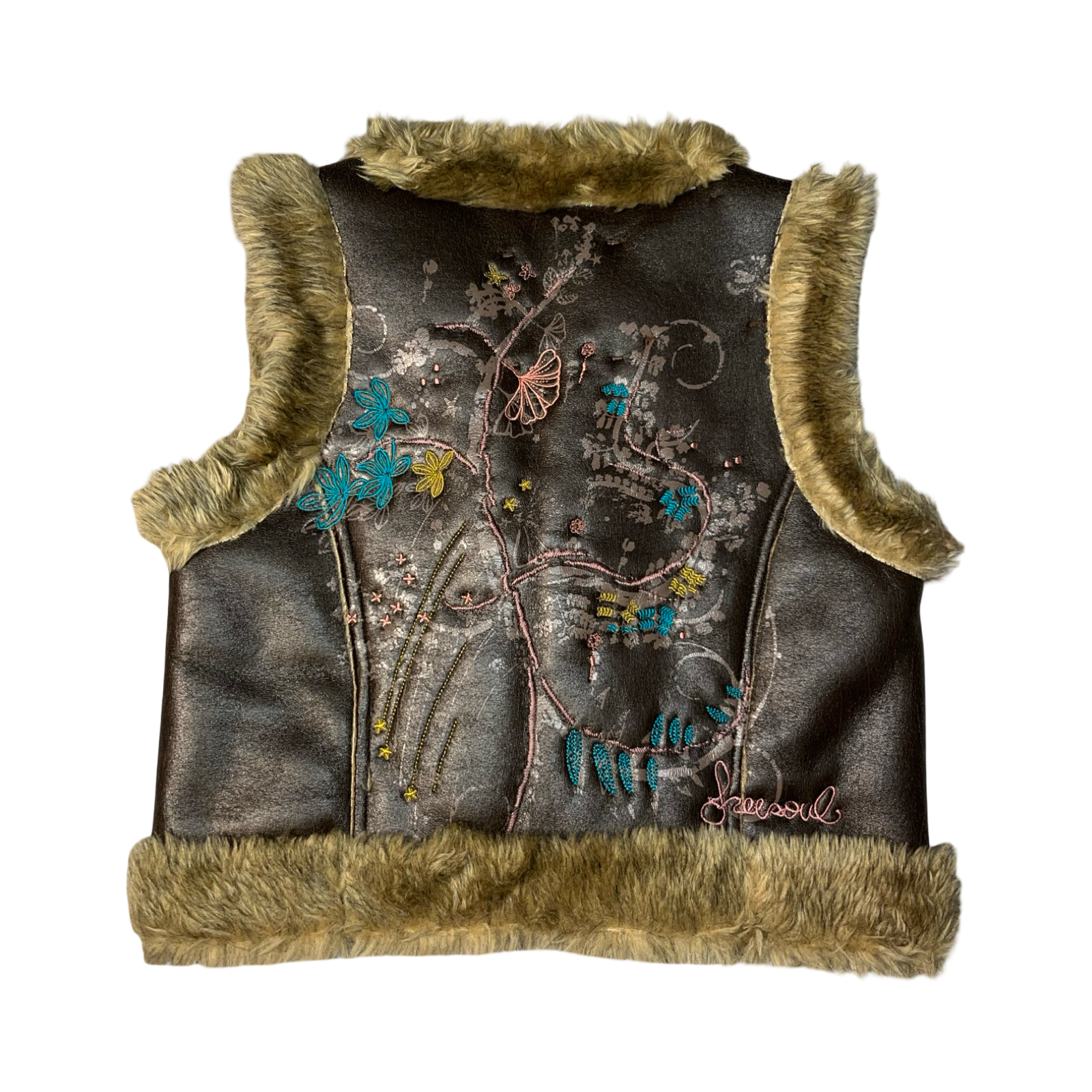 Free soul y2k core Afghan fur embroidered waist coat ukM