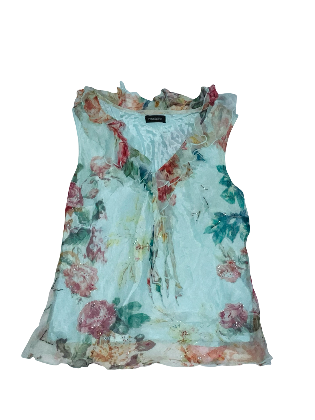 Y2K Pomodoro Floral Chiffon Ruffle Blouse Fairy Boho Top ukM