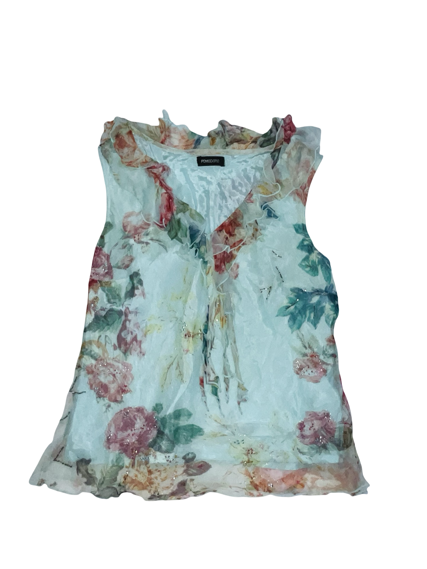 Y2K Pomodoro Floral Chiffon Ruffle Blouse Fairy Boho Top ukM