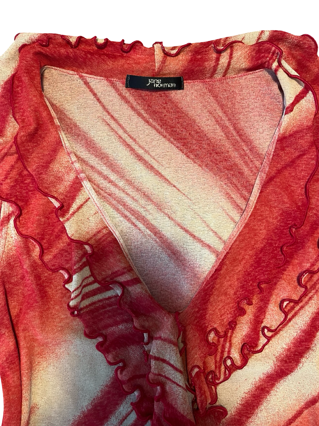 Y2K Jane Norman Red Abstract Mesh Ruffle Top Size14