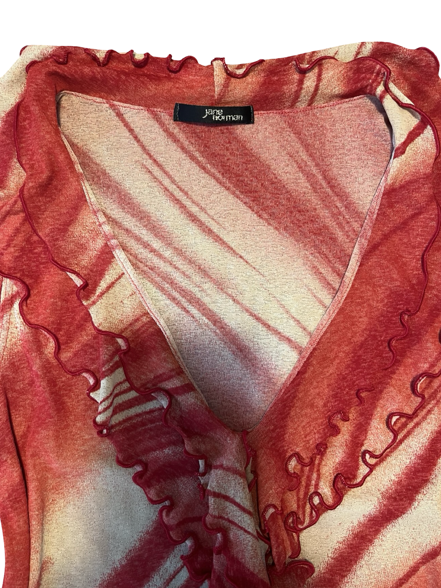 Y2K Jane Norman Red Abstract Mesh Ruffle Top Size14