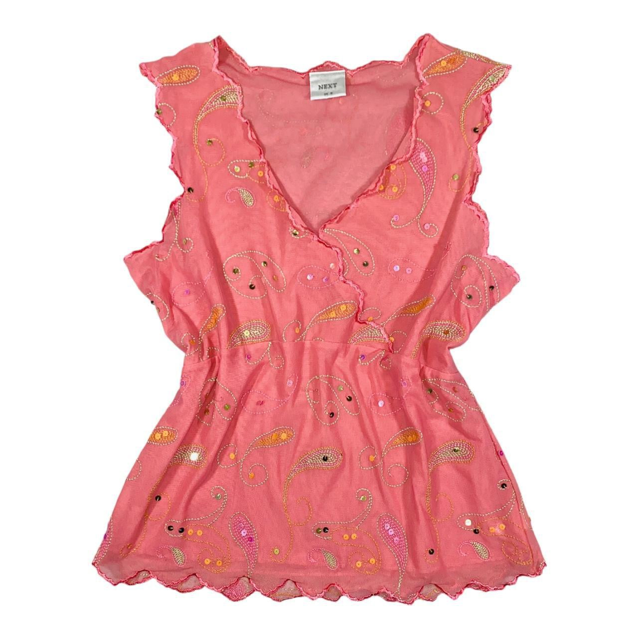 NEXT sequin embroidered V-neck blouse with ruffles Uk16