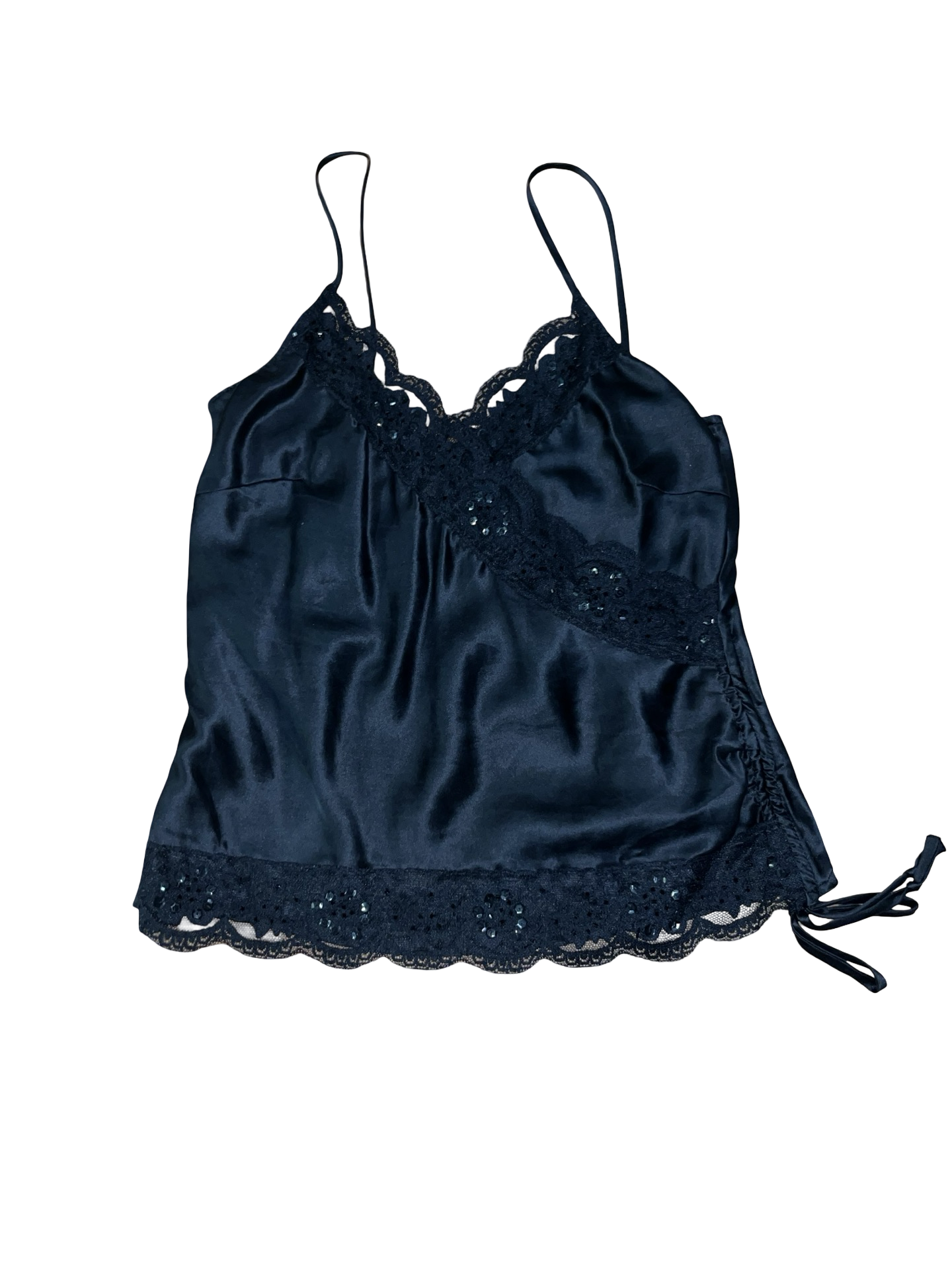 Y2K Miss Posh Black Satin Lace Sequin Cami Top ukM