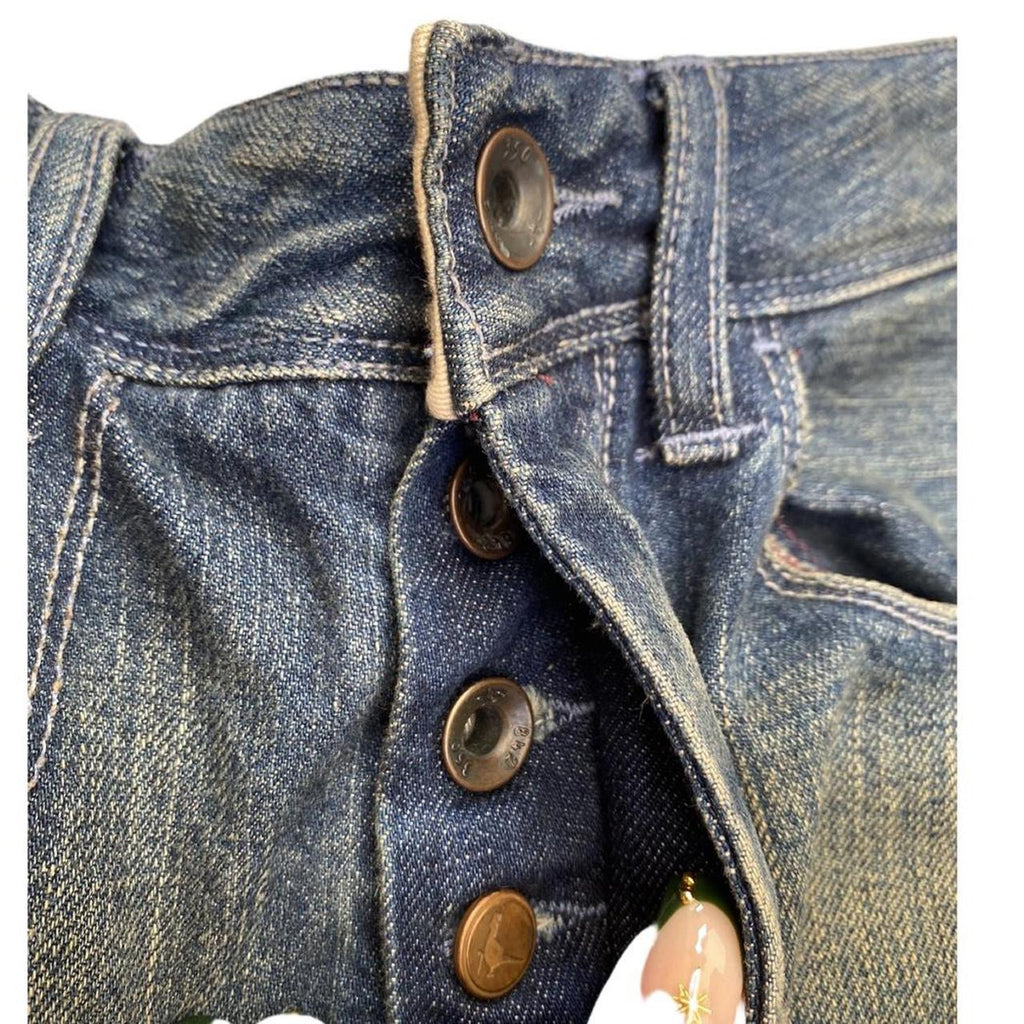Blue denim mini skirt embroidered distressed ukS