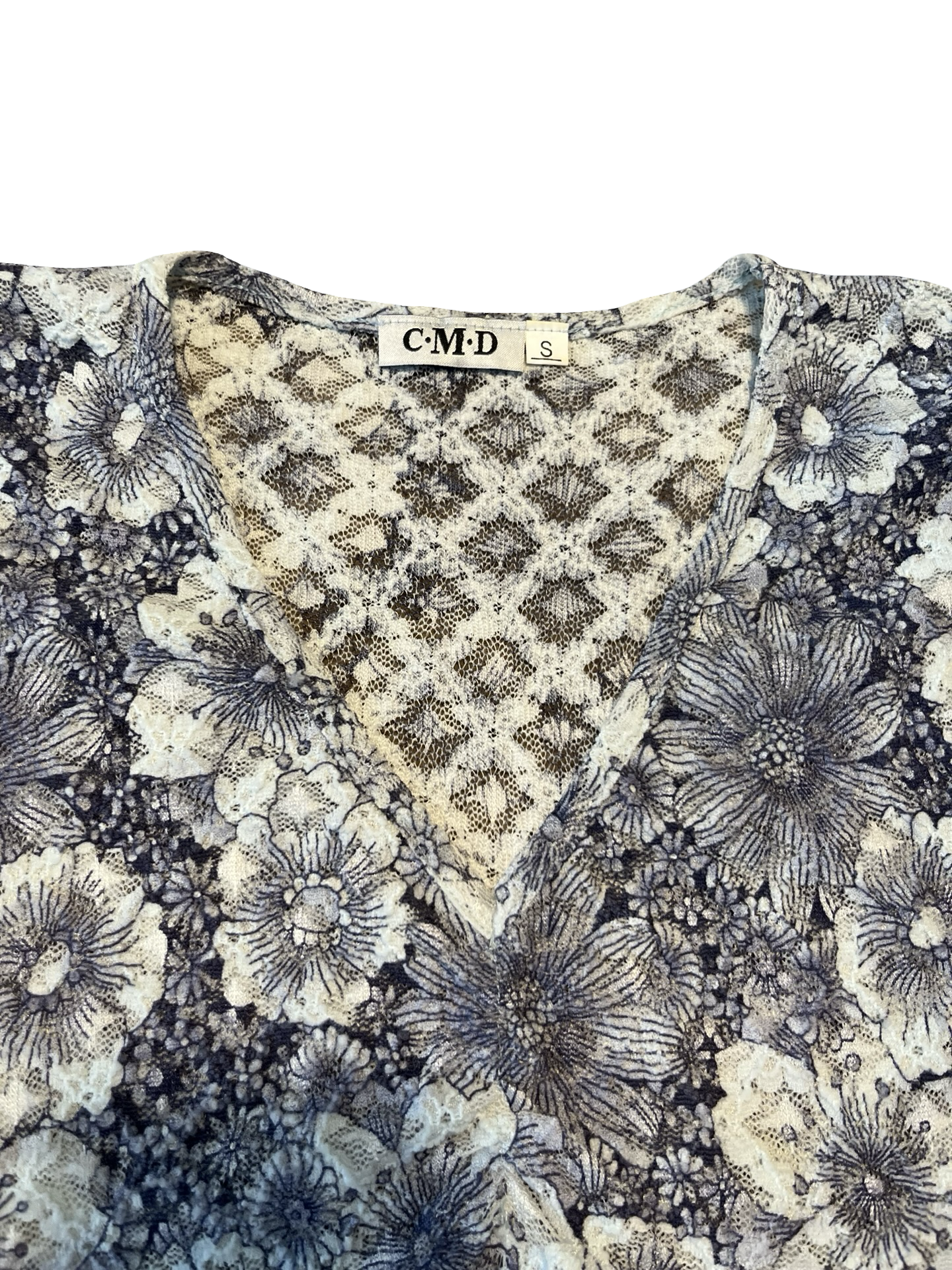 Y2K Blue Floral Mesh V-Neck Bell Sleeve Top Size S | C•M•D