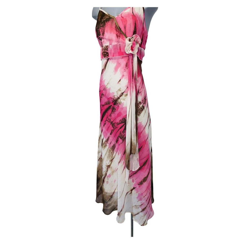 Pink and brown tie dye y2k fit and flair dress uk size M