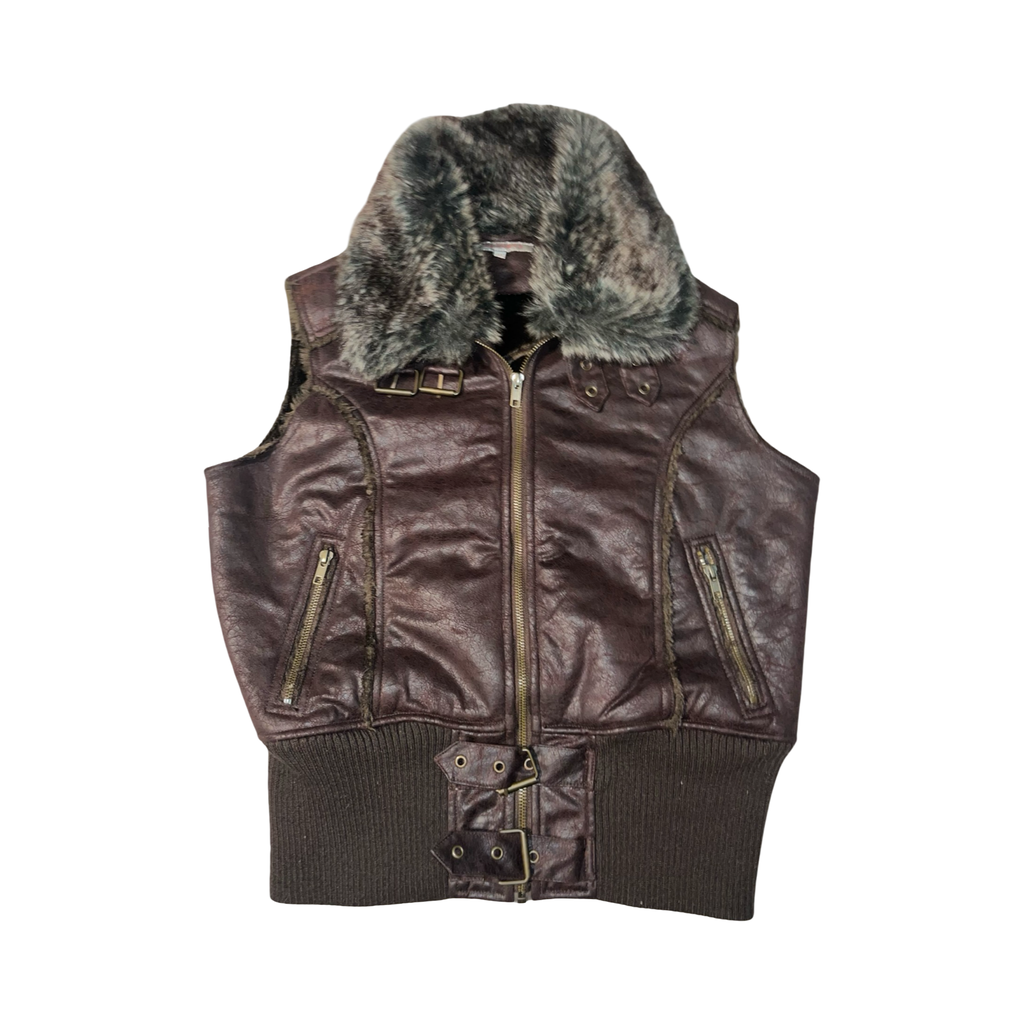 TU•CHUZY? 2000’s y2k faux fur uk 14 waist coat